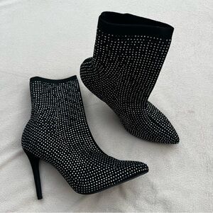 4 inch Shela black rhinestone sock booties women’s size 8.5